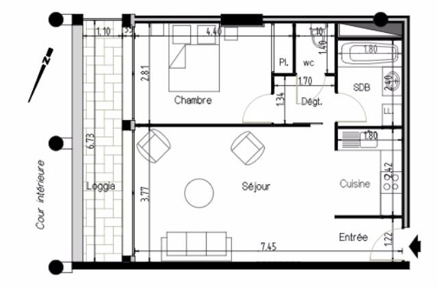 Appartement de 47m2 - 2 pièces - Reims - Quartier Centre Ville