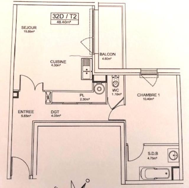 Appartement de 48m2 - 2 pièces - Reims