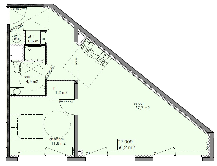 Appartement de 56m2 - 2 pièces - Reims