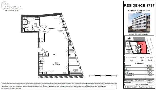 Appartement de 74m2 - 3 pièces - Reims - Quartier Clairmarais