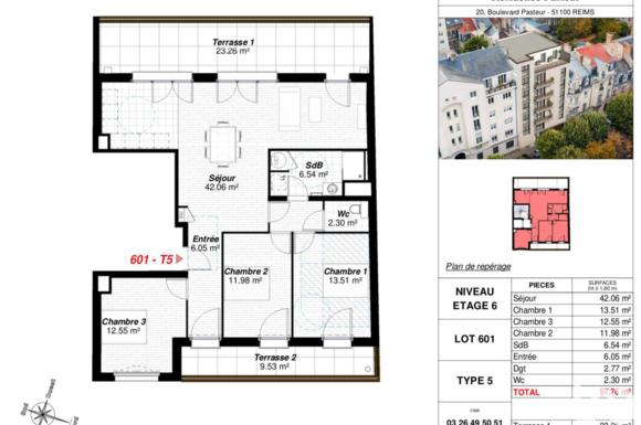 Appartement de 97m2 - 5 pièces - Reims - Quartier Boulevard De La Paix