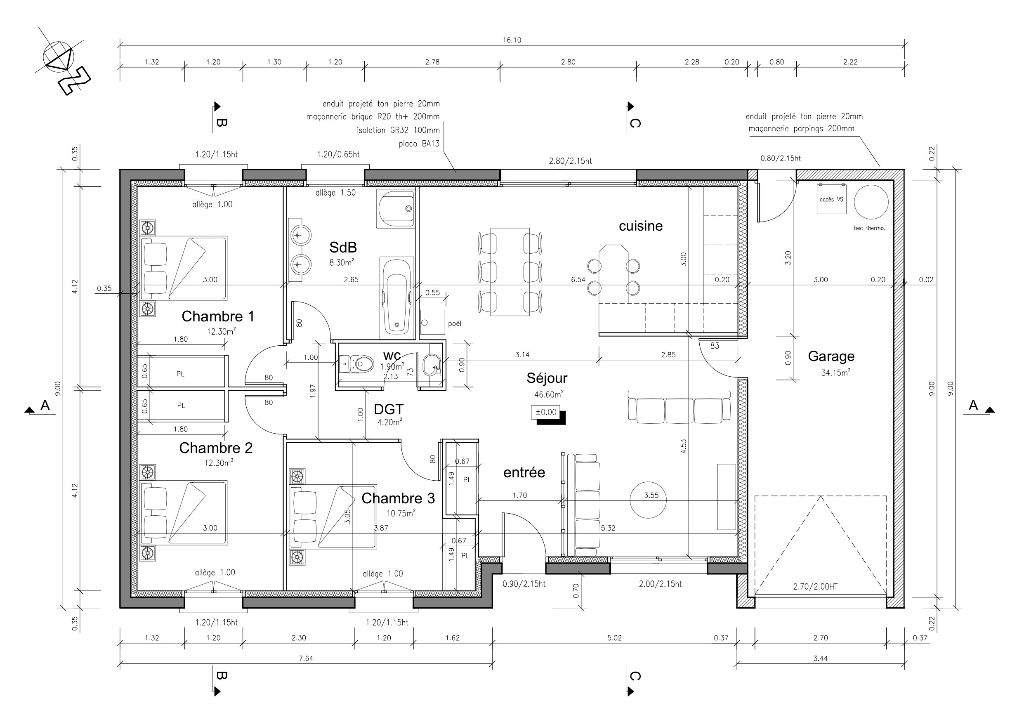 Maison de 96m2 - 4 pièces - Reims